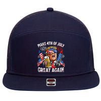 Trump Make 4th Of July Great Again Fireworks US Flag Men Drinking Beer Funny 7 Panel Mesh Trucker Snapback Hat