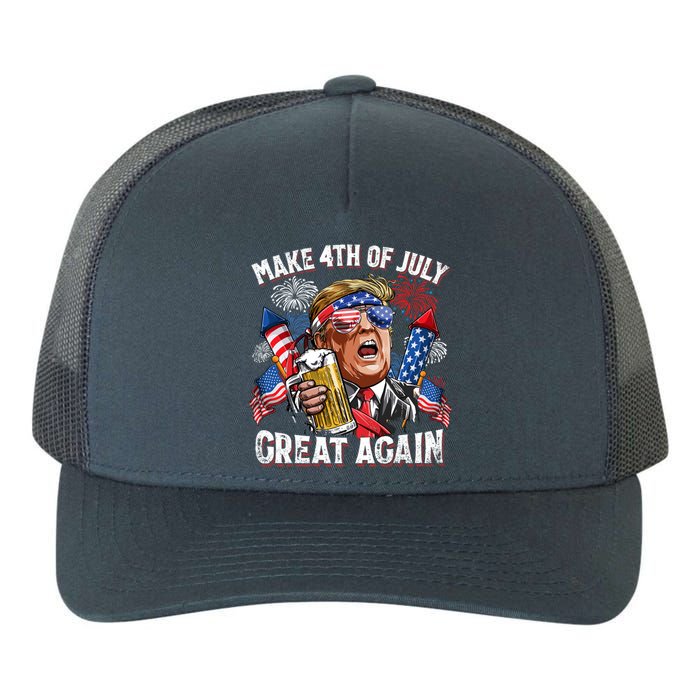 Trump Make 4th Of July Great Again Fireworks US Flag Men Drinking Beer Funny Yupoong Adult 5-Panel Trucker Hat