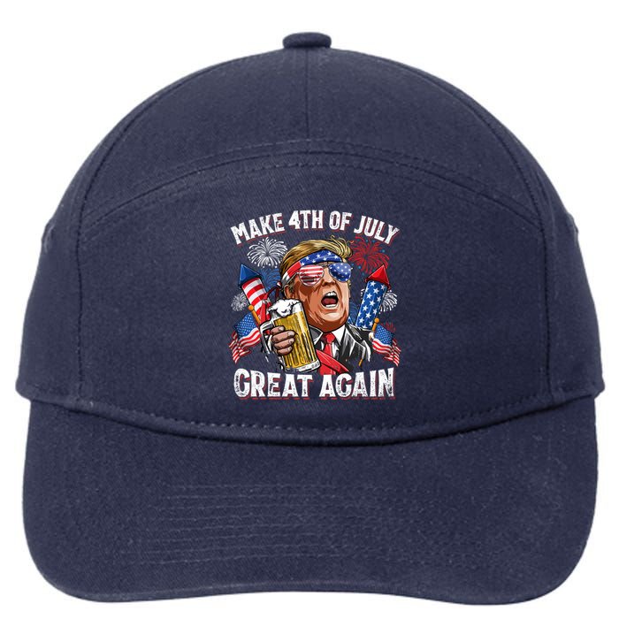 Trump Make 4th Of July Great Again Fireworks US Flag Men Drinking Beer Funny 7-Panel Snapback Hat