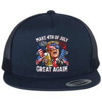 Trump Make 4th Of July Great Again Fireworks US Flag Men Drinking Beer Funny Flat Bill Trucker Hat