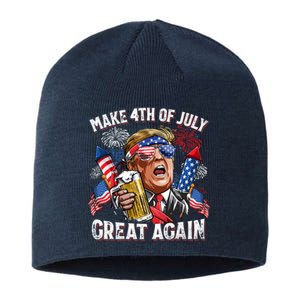 Trump Make 4th Of July Great Again Fireworks US Flag Men Drinking Beer Funny Sustainable Beanie