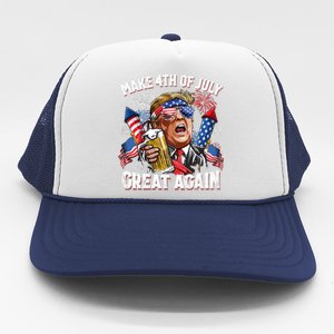 Trump Make 4th Of July Great Again Fireworks US Flag Men Drinking Beer Funny Trucker Hat