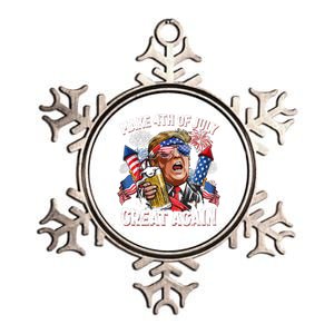 Trump Make 4th Of July Great Again Fireworks US Flag Men Drinking Beer Funny Metallic Star Ornament