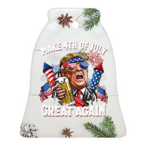 Trump Make 4th Of July Great Again Fireworks US Flag Men Drinking Beer Funny Ceramic Bell Ornament