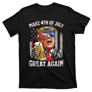 Trump Make 4th Of July Great Again Men Drinking Beer Funny T-Shirt