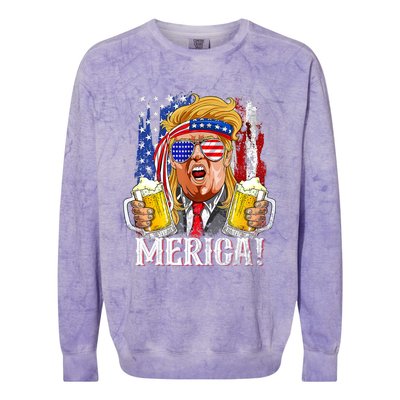 Trump Mullet 4th Of July USA American Flag Merica Trump 2024 Colorblast Crewneck Sweatshirt