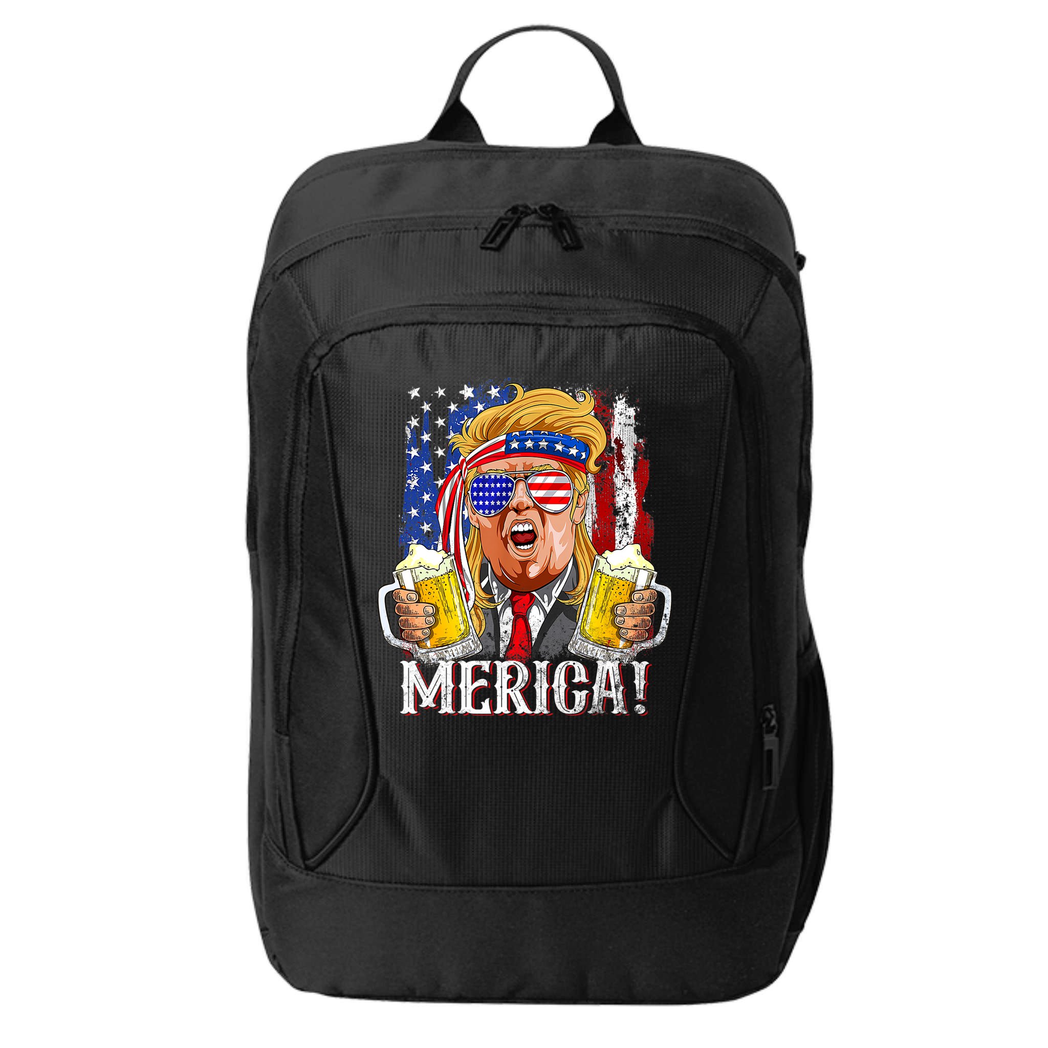 Trump Mullet 4th Of July USA American Flag Merica Trump 2024 City Backpack