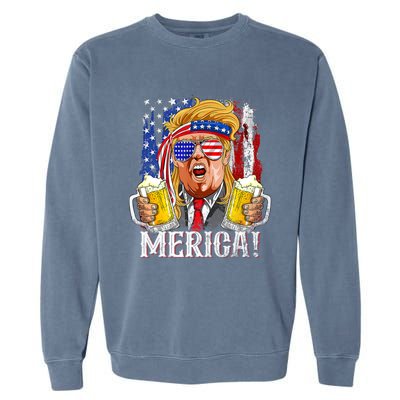 Trump Mullet 4th Of July USA American Flag Merica Trump 2024 Garment-Dyed Sweatshirt