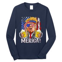 Trump Mullet 4th Of July USA American Flag Merica Trump 2024 Long Sleeve Shirt