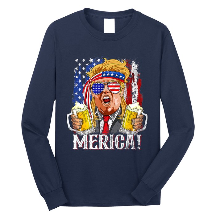 Trump Mullet 4th Of July USA American Flag Merica Trump 2024 Long Sleeve Shirt