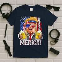 Trump Mullet 4th Of July USA American Flag Merica Trump 2024 T-Shirt