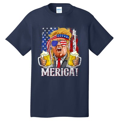 Trump Mullet 4th Of July USA American Flag Merica Trump 2024 Tall T-Shirt