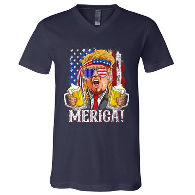 Trump Mullet 4th Of July USA American Flag Merica Trump 2024 V-Neck T-Shirt