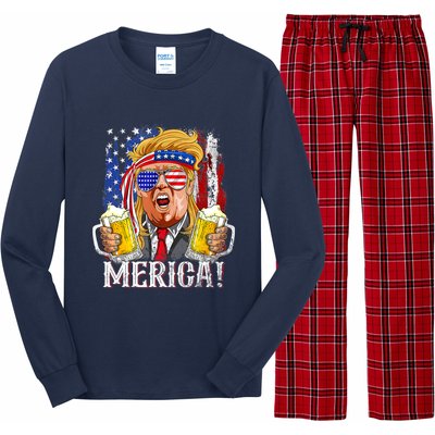 Trump Mullet 4th Of July USA American Flag Merica Trump 2024 Long Sleeve Pajama Set