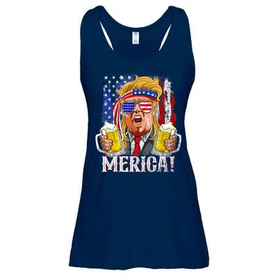 Trump Mullet 4th Of July USA American Flag Merica Trump 2024 Ladies Essential Flowy Tank