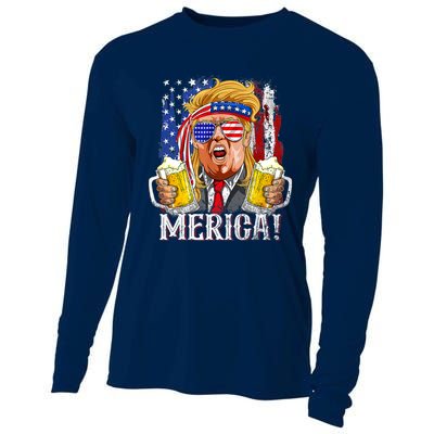 Trump Mullet 4th Of July USA American Flag Merica Trump 2024 Cooling Performance Long Sleeve Crew