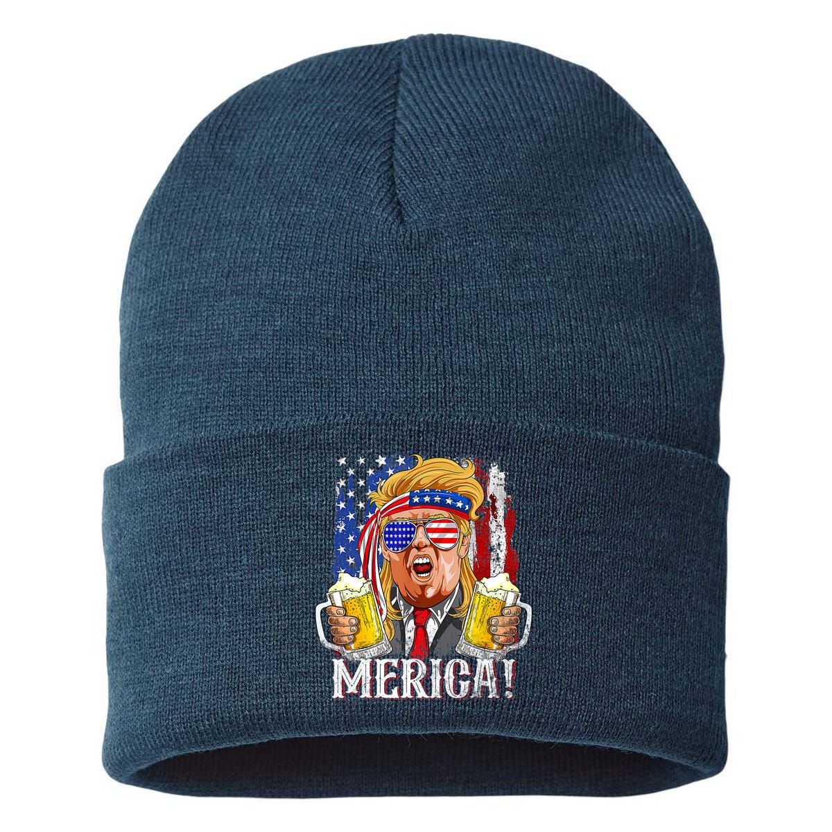 Trump Mullet 4th Of July USA American Flag Merica Trump 2024 Sustainable Knit Beanie