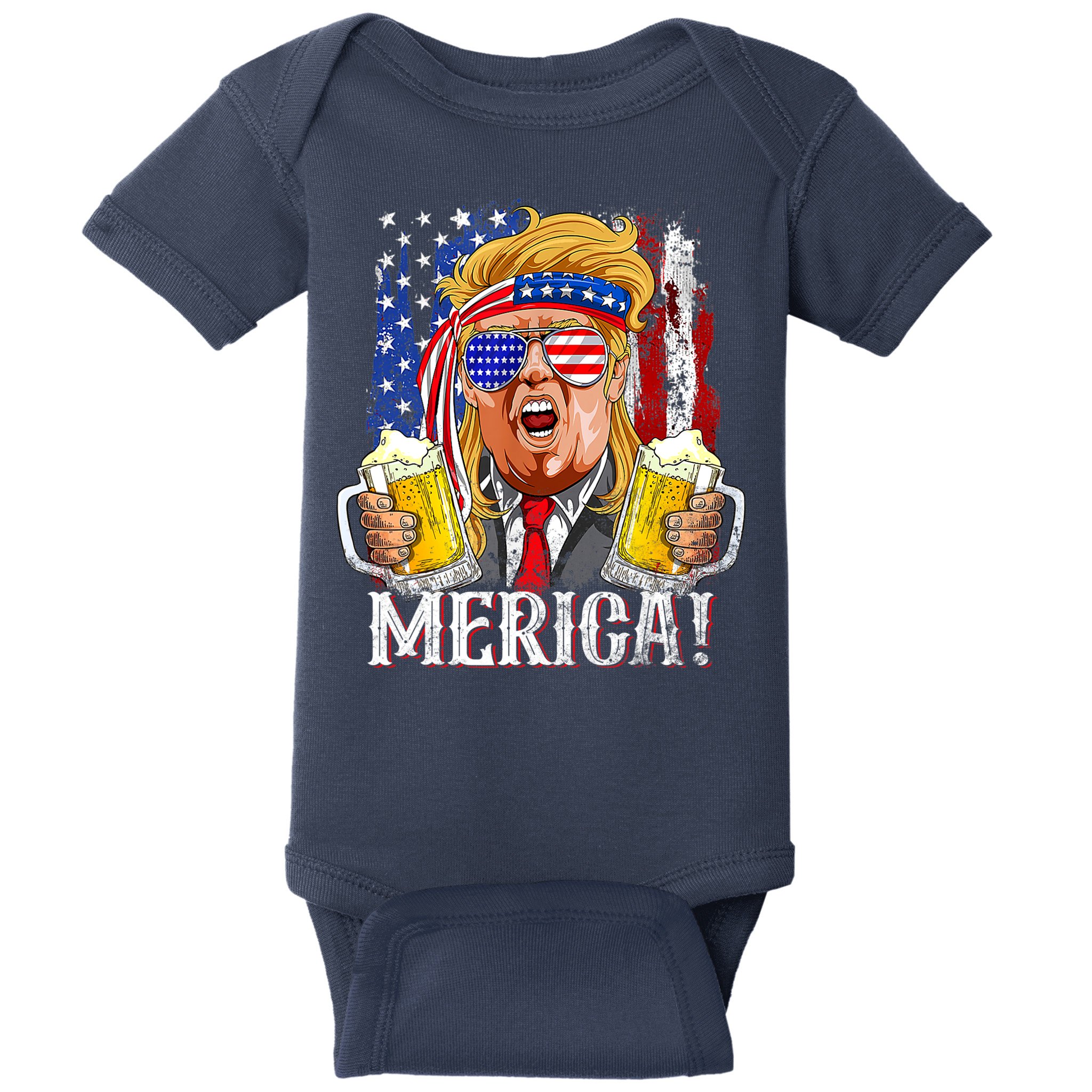 Trump Mullet 4th Of July USA American Flag Merica Trump 2024 Baby Bodysuit