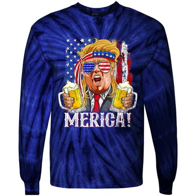 Trump Mullet 4th Of July USA American Flag Merica Trump 2024 Tie-Dye Long Sleeve Shirt