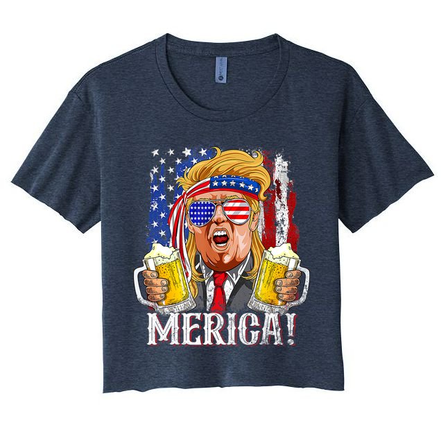 Trump Mullet 4th Of July USA American Flag Merica Trump 2024 Crop Top