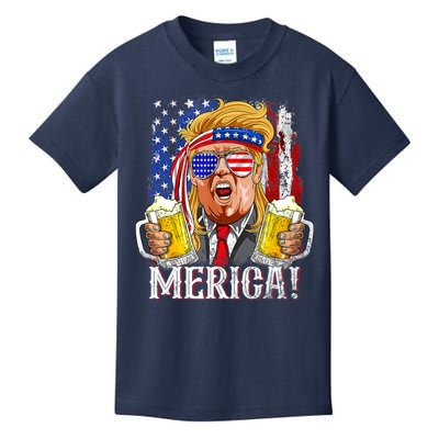 Trump Mullet 4th Of July USA American Flag Merica Trump 2024 Kids T-Shirt