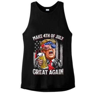 Trump Make 4th Of July Great Again Drinking Beer Funny Ladies PosiCharge Tri-Blend Wicking Tank