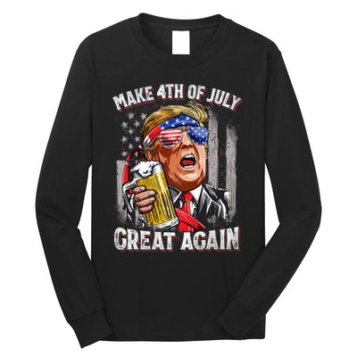 Trump Make 4th Of July Great Again Drinking Beer Funny Long Sleeve Shirt