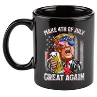 Trump Make 4th Of July Great Again Drinking Beer Funny 11oz C Handle Ceramic Mug