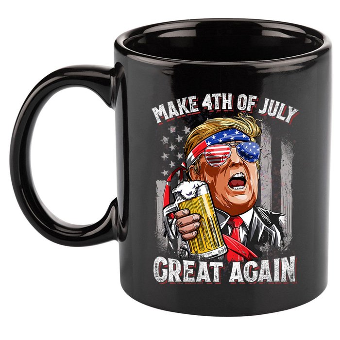 Trump Make 4th Of July Great Again Drinking Beer Funny 11oz C Handle Ceramic Mug