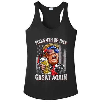 Trump Make 4th Of July Great Again Drinking Beer Funny Ladies PosiCharge Competitor Racerback Tank