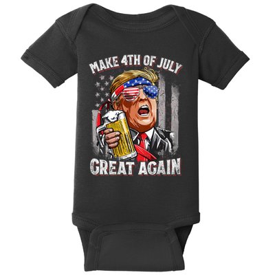 Trump Make 4th Of July Great Again Drinking Beer Funny Baby Bodysuit