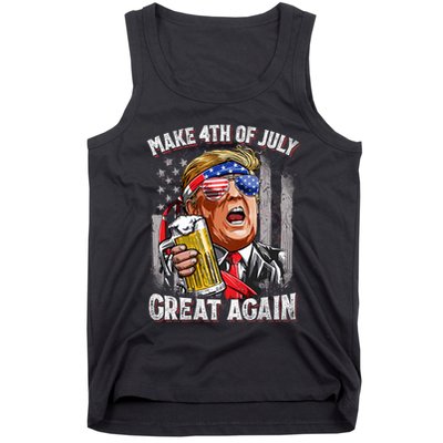 Trump Make 4th Of July Great Again Drinking Beer Funny Tank Top