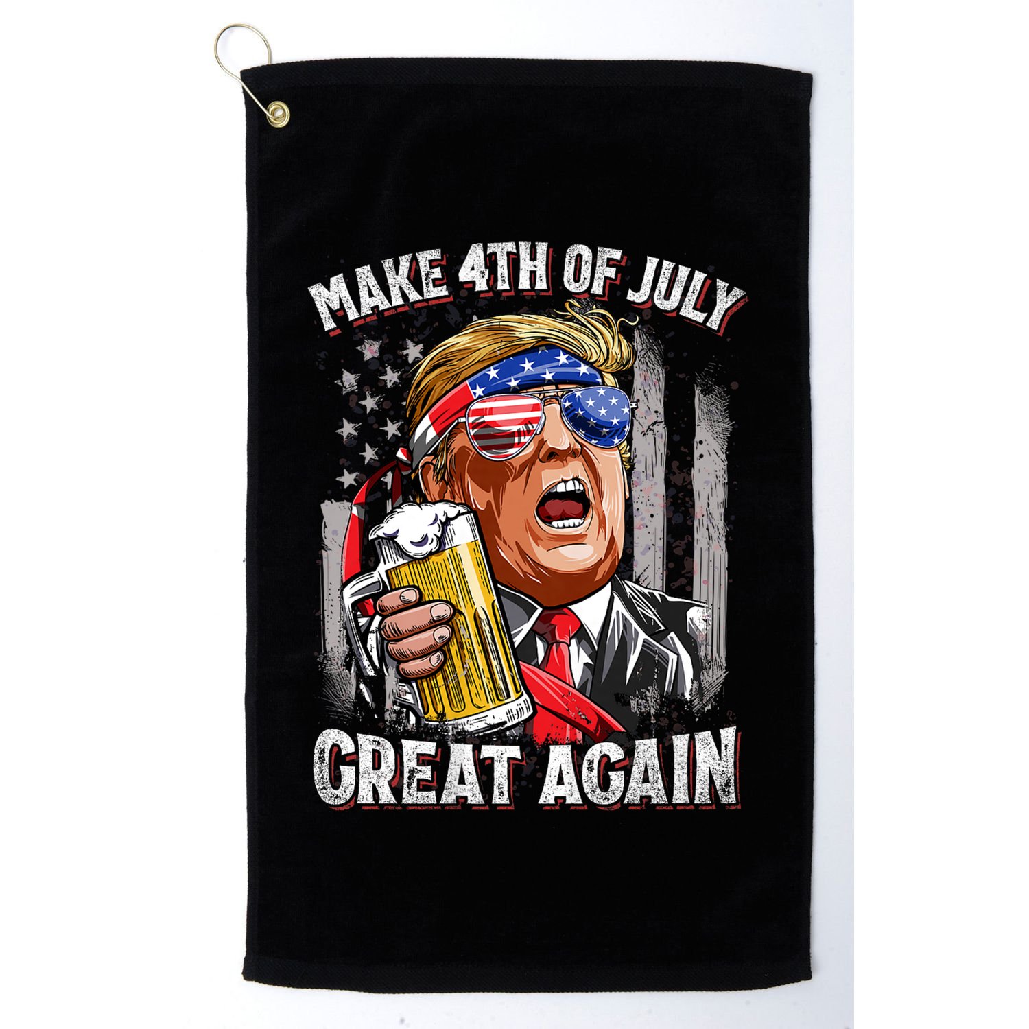 Trump Make 4th Of July Great Again Drinking Beer Funny Golf Towel