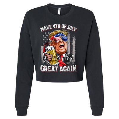 Trump Make 4th Of July Great Again Drinking Beer Funny Cropped Pullover Crew