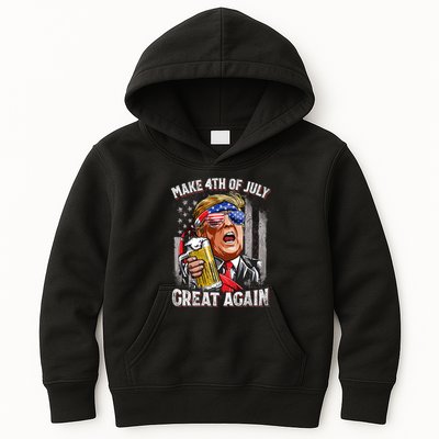 Trump Make 4th Of July Great Again Drinking Beer Funny Kids Hoodie