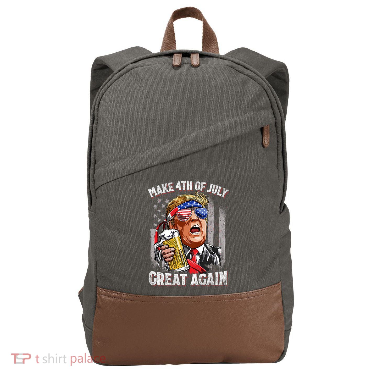 Trump Make 4th Of July Great Again Drinking Beer Funny Cotton Canvas Backpack