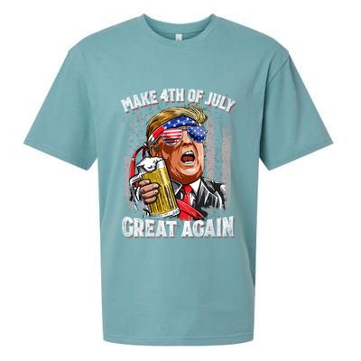Trump Make 4th Of July Great Again Drinking Beer Funny Sueded Cloud Jersey T-Shirt
