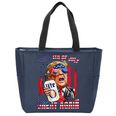 Trump Make 4th Of July Great Again Drinking Beer 2 Side Zip Tote Bag