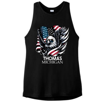 Thomas Michigan 4th Of July Usa American Flag Cute Gift Ladies PosiCharge Tri-Blend Wicking Tank