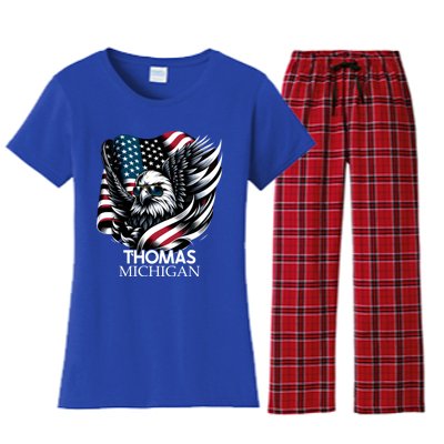 Thomas Michigan 4th Of July Usa American Flag Cute Gift Women's Flannel Pajama Set