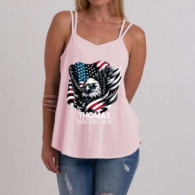 Thomas Michigan 4th Of July Usa American Flag Cute Gift Women's Strappy Tank