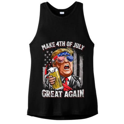 Trump Make 4th Of July Great Again Drinking Beer Funny Ladies PosiCharge Tri-Blend Wicking Tank