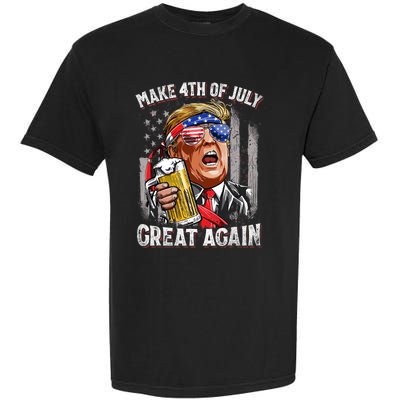 Trump Make 4th Of July Great Again Drinking Beer Funny Garment-Dyed Heavyweight T-Shirt