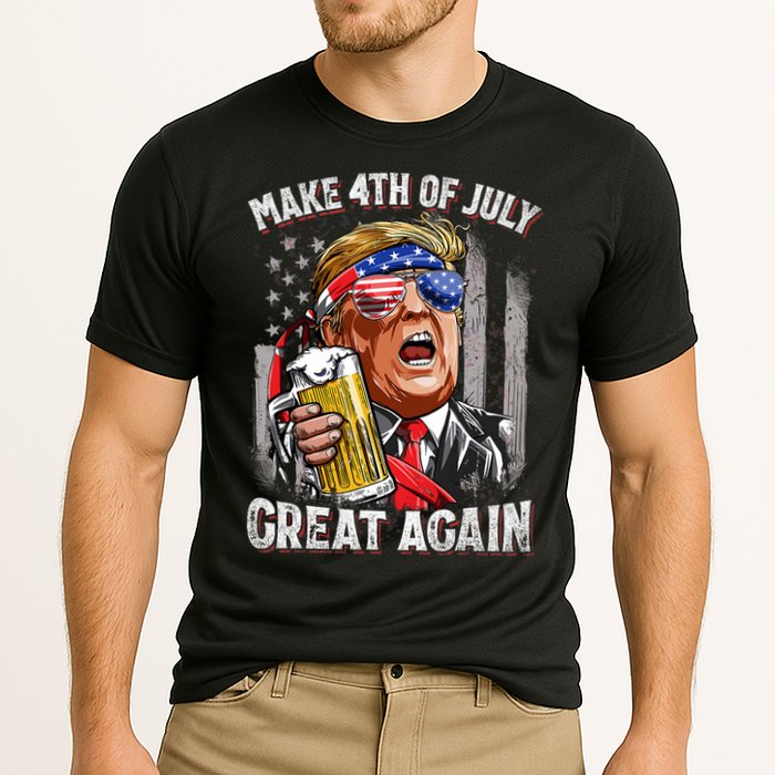 Trump Make 4th Of July Great Again Drinking Beer Funny Cooling Performance Crew T-Shirt