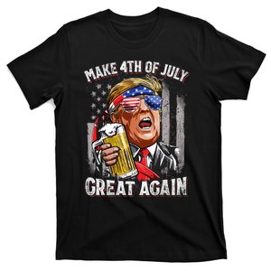 Trump Make 4th Of July Great Again Drinking Beer Funny T-Shirt