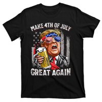 Trump Make 4th Of July Great Again Drinking Beer Funny T-Shirt