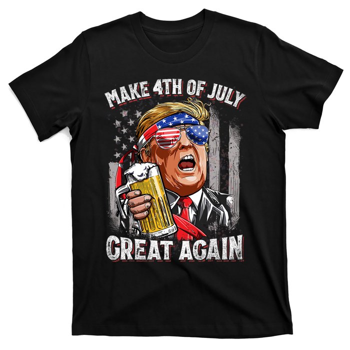 Trump Make 4th Of July Great Again Drinking Beer Funny T-Shirt