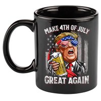 Trump Make 4th Of July Great Again Drinking Beer Funny 11oz C Handle Ceramic Mug