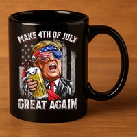 Trump Make 4th Of July Great Again Drinking Beer Funny 11oz C Handle Ceramic Mug