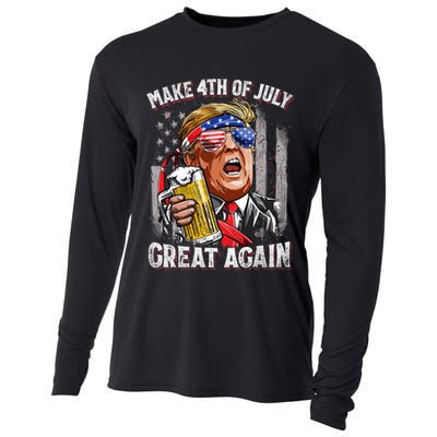 Trump Make 4th Of July Great Again Drinking Beer Funny Cooling Performance Long Sleeve Crew